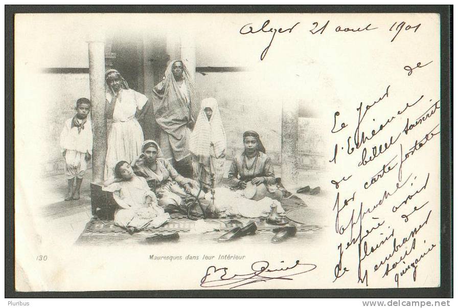 1901 ALGERIA ALGER ALGIERS, WOMEN MAURESQUES DANS LEUR INTERIEUR, VINTAGE POSTCARD
