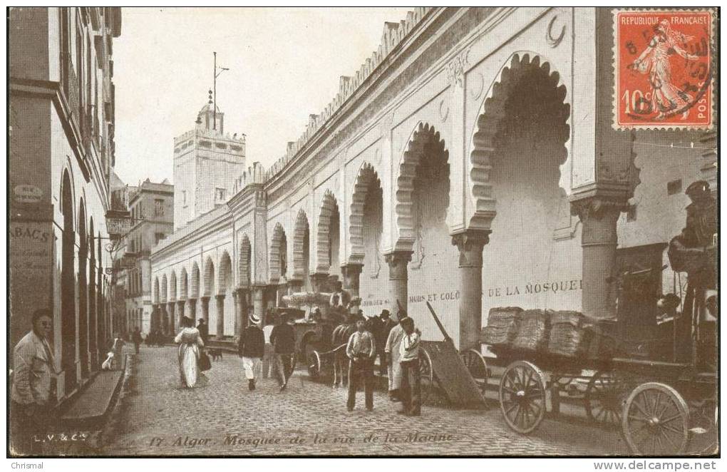 Alger Mosquée de la rue de la Marine Animée marchand de tabac à langle de la rue  1909
