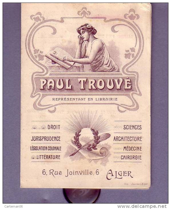 Algérie - Alger - Publicité dépliant Paul Trouvé représentant en Librairie 6, rue Joinville