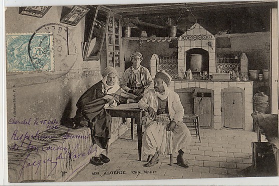CPA - ALGERIE - Café MAURE  - (Gros  Plan  Animé) oblitérée en 1909