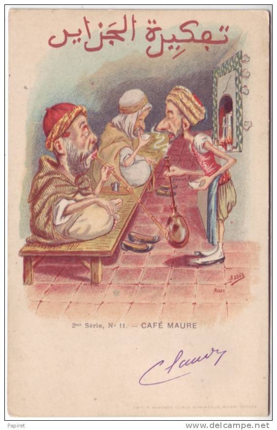 cpa precursseur Algerie Alger casbah illustrateur Assus Café Maure timbre blanc obliteration 1903 Alger Bourse
