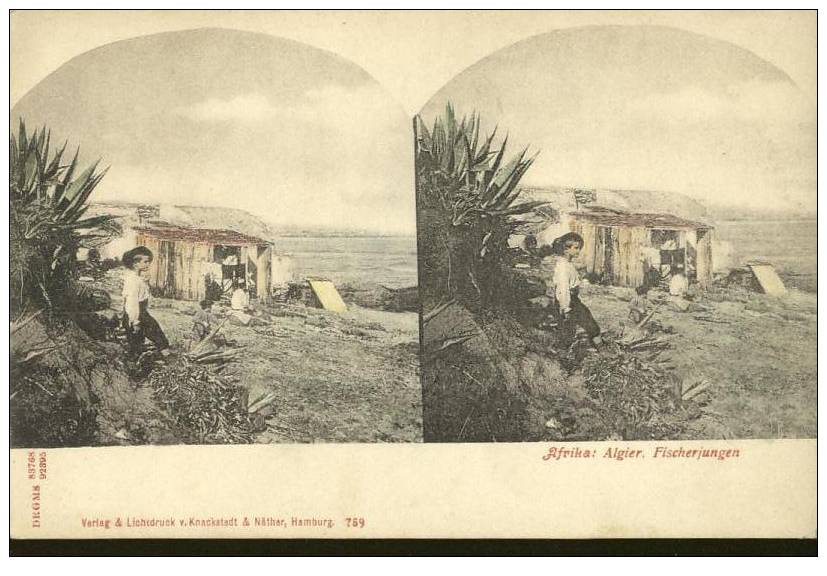 AFRIQUE - ALGERIE - ALGIER - ALGER - Fischerjungen - CARTE STEREO