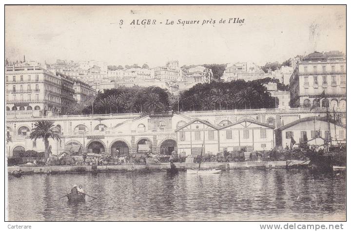 AFRICA,AFRIQUE DU NORD,AFRIKA,ALGERIE FRANCAISE,ALGER EN 1900,LE SQUARE PRES DE L'ilot,port,entrepot,rare