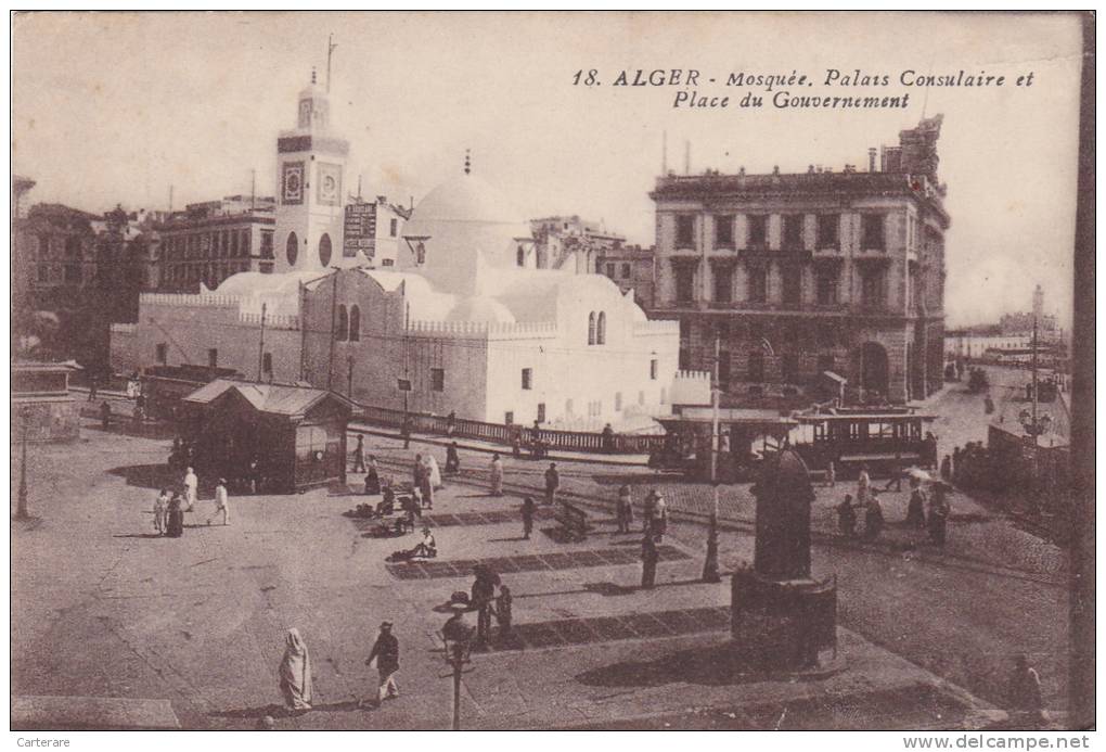 carte postale ancienne 1928,AFRICA,AFRIQUE DU NORD,ALGERIE,ALGER,MOSQUE E BLANCHE,culte,palais consulat