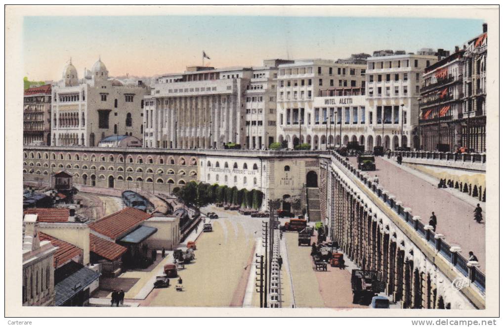 AFRIQUE DU NORD,ALGERIE,ALGER EN 1950,MAGHREB,BOULEVARD CARNOT,MAIRIE,PREFECTURE, ets FREDERIC LUNG,HOTEL ALETTI