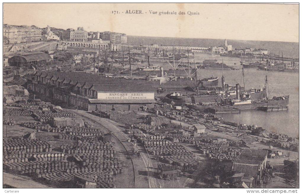 AFRIQUE DU NORD,ALGERIE ,MAGHREB,ALGER en 1922,PORT,HARBOUR,QUAIS,H ANGAR ABRIS DE LA CHAMBRE DE COMMERCE,BARIL DE POUDRE