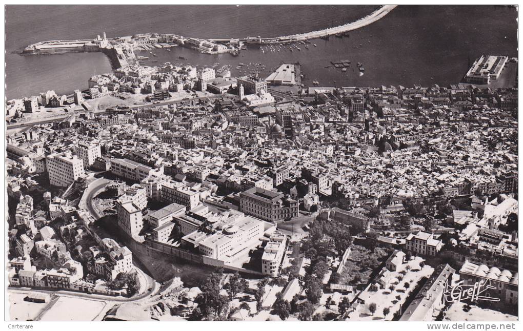 AFRIQUE,ALGERIE,MAGHREB,A LGER EN 1953,Amirauté,prison barberousse,port,vue aerienne,photo pilote opérateur HENRARD