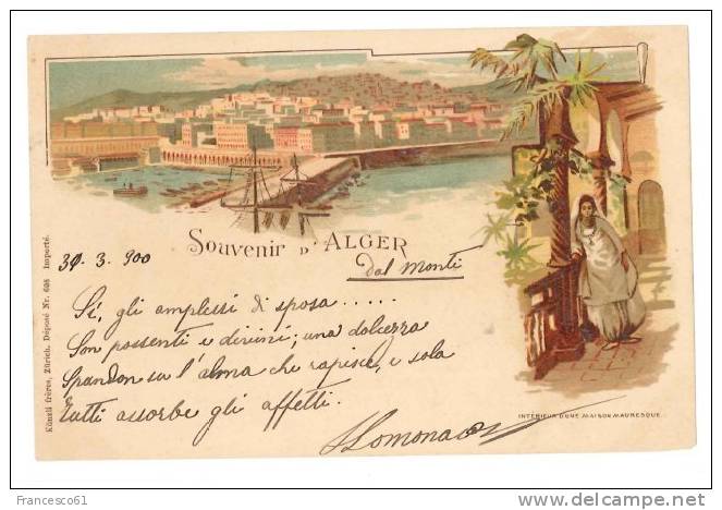 $3-2708 ALGERIA ALGER GRUSS LITO 1900 VIAGGIATA IN BUSTA