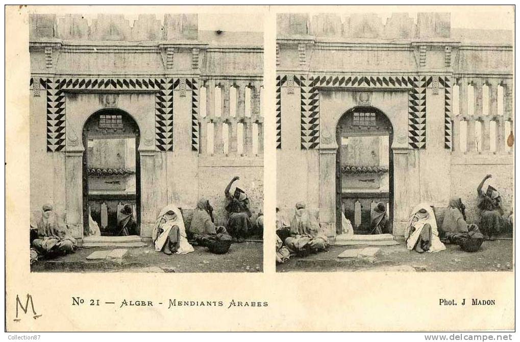 AFRIQUE - ALGERIE - ALGER - MENDIANT ARABE - Edit  MADON N° 21 -- VOYAGEE  1904 - STEREOSCOPIQUE - STEREO VIEW