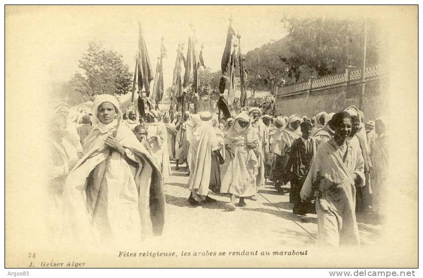 Algérie - Fêtes religieuses Drapeaux - Procession Marabout