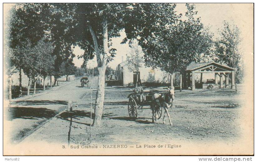 ALGERIE  - Sud Oranais - NAZEREG - La Place de l'Eglise (très bel Attelage)