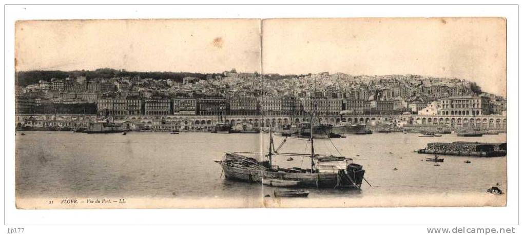Alger Carte DOUBLE Vue Panoramique du Port  LL n° 21