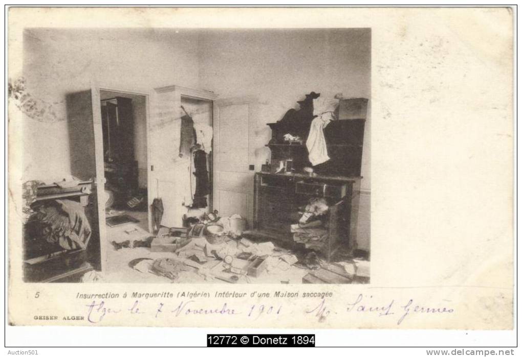 12772g ALGER - Insurrection à Margueritte - Intérieur d'une Maison saccagée - 1901
