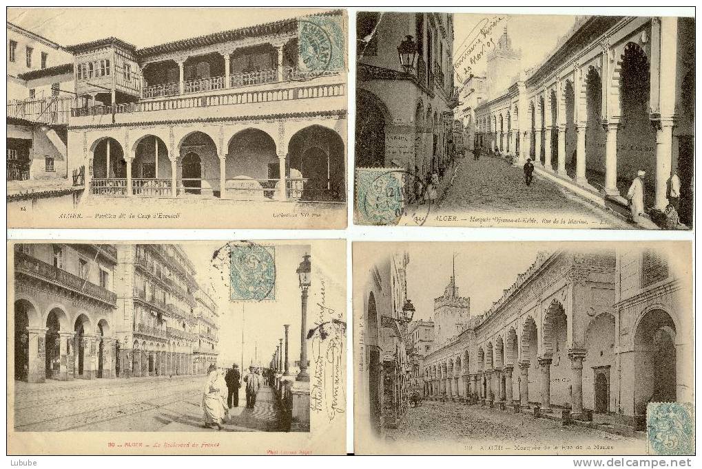 Alger - Lot mit 8 alten, animierten Karten      1905