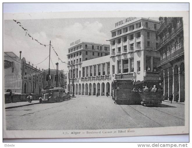 Alger 175 Bd Carnot et Hotel Aletti  deux Tramways timbre Mosquée El Kebir