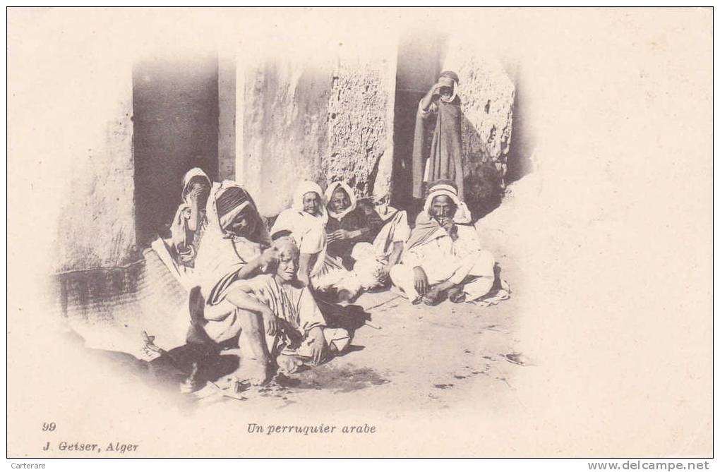 AFRIQUE,Algérien en 1900,ancien métier,perruquier arabe,coiffeur  à l´ancienne,fumeur,algérie n de lépoque, rare