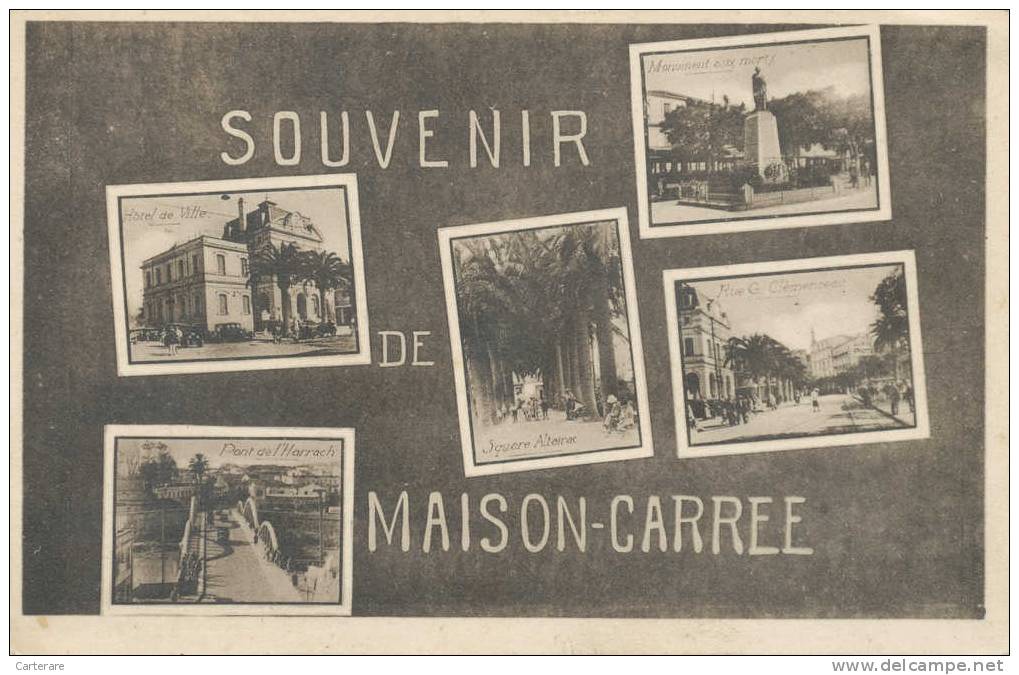 cpa,afrique du nord,Algérie,ALGER,souven ir de maison-carre,5 clichés rare,hotel de ville,pont harrach,square altairac,