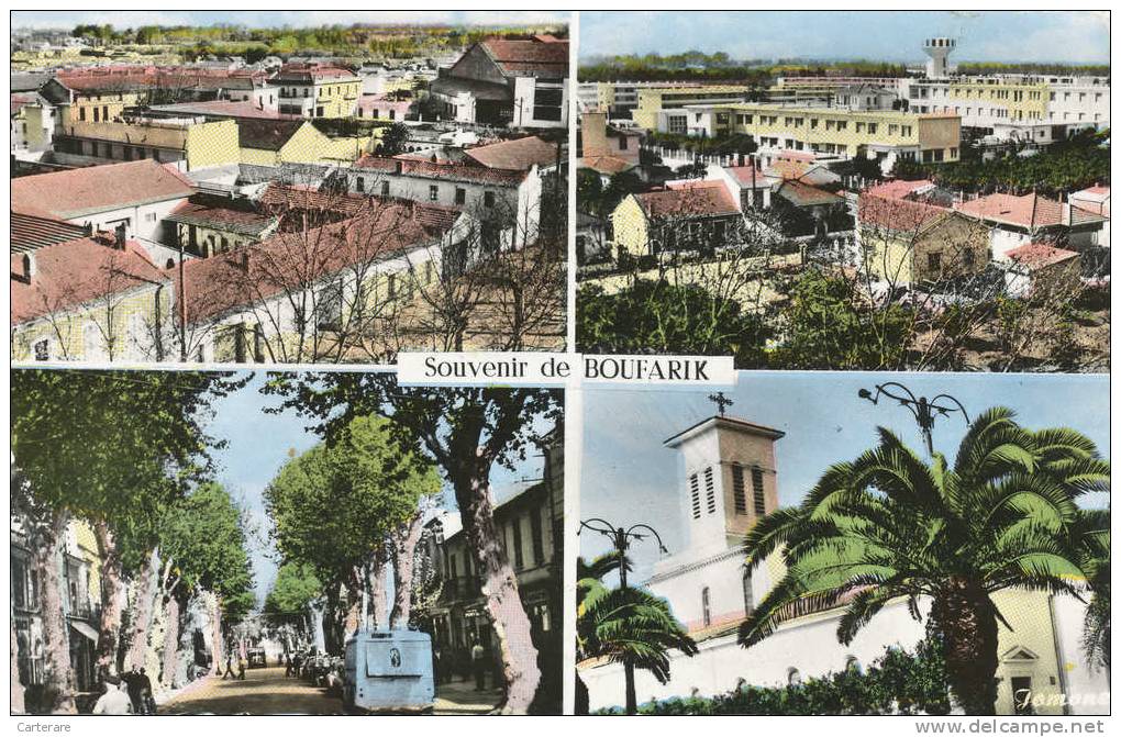 afrique,Algérie,alger,bou farik 1962,4 belles vues,cité militaire,rue duquesne,église saint ferdinand,édition jomone,rare