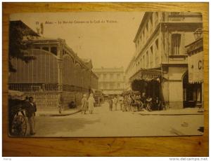 CPA ALGERIE - BONE - LE MARCHE COUVERT ET LE CAFE DU THEATRE - 1908 - carte animée - absinthe berger