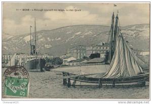CPA ALGERIE BONE L'Edough couvert de Neige vu des Quais Bateau à vapeur Voiliers de Pêche 1906