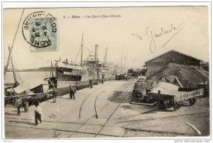 ALGERIE-BONE-les quais ( ouest ) animé bateau wagon bon etat