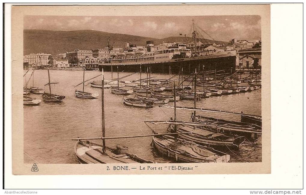 ALGERIE  BONE  le port et l'el djezair bateaux   - dos écrit