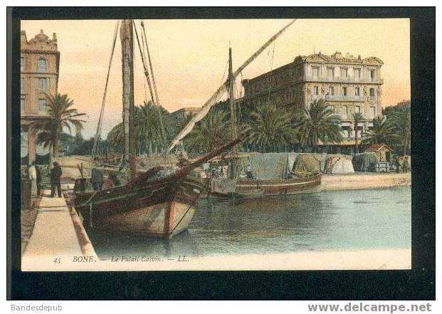 Bone - Le Palais Calvin (belle carte colorisée, animée, bateau)