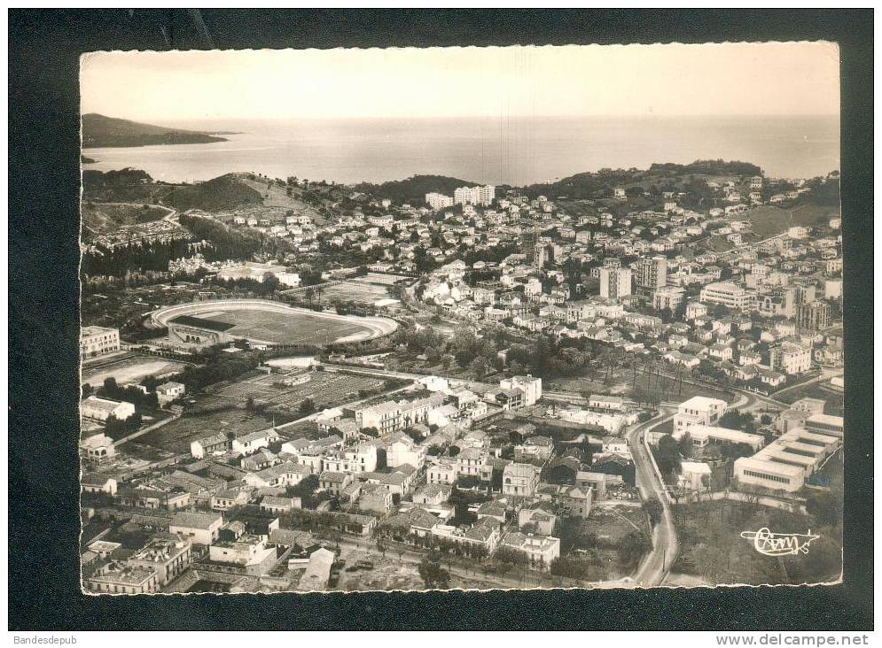 CPSM - Algérie - BONE - Vue panoramique aérienne - Stade Quartier Beauséjour et Ménadia  Mer (stadium COMBIER CIM 10 A)