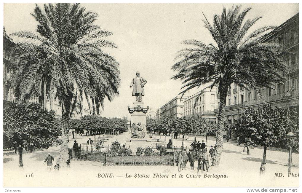 CPA Bone - La Statue Thiers et le cours Bertagna