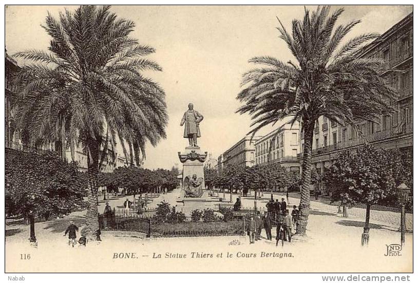 NK-BO 019-Algérie-Bone-La Statue Thiers et le Cours Bertagna-N.D-