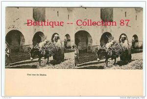 CPA  1900 de BISKRA STEREOSCOPIQUE - UNE RUE - ANE - ASS - EZEL - STEREOVIEW 1900´s - DOS VISIBLE