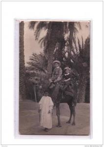 ALGERIE Biskra Carte Photo, Couple sur un Dromadaire, Chameau, beau plan, Photographe Balance, 1913