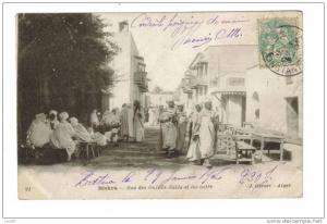 CPA BISKARA RUE DES OULEDS-NAILS ET LES CAFES (ALGERIE)