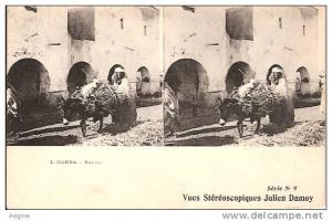 ALGERIE- ref no 701- biskra -une rue avec ane -vues stereoscopiques julien damoy  - bon etat