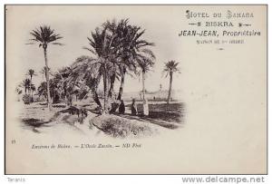 BISKRA - Environs de ..., L'Oasis Zaouïa - HÔTEL DU SAHARA, JEAN-JEAN PROPRIETAIRE - CPA TBon Etat (voir scan)