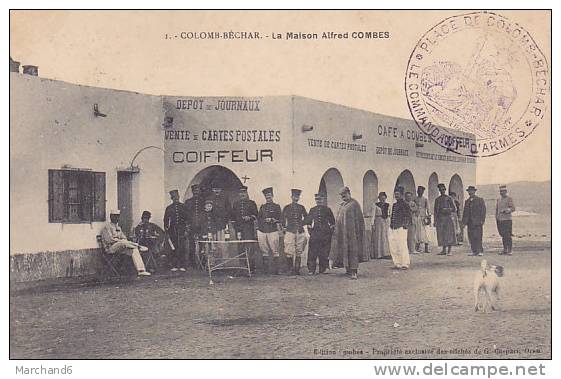 ALGERIE.COLOMB- BECHARD.LA MAISON ALFRED COMBES VENTE DE CARTES POSTALES COIFFEUR   DEPOT DE JOURNEAUX