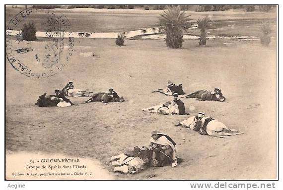 ALGERIE- ref no 782- colomb bechar -groupe de spahis dans l oasis - militaires spahis - bon etat