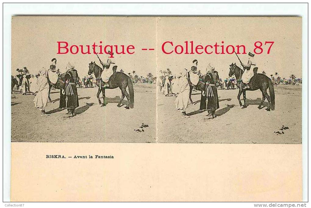 CPA  1900 de BISKRA STEREOSCOPIQUE - AVANT la FANTASIA - STEREOVIEW 1900´s - DOS VISIBLE