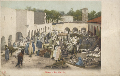 biskra le marché belle carte colorisée , animée ,précurseur