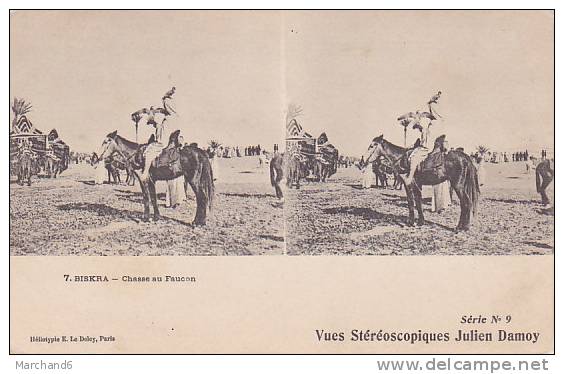 ALGERIE.BISKRA.CHASSE AU FAUCON  editeur eld STEREOSCOPIQUES JULIEN DAMOY SERIE N°9