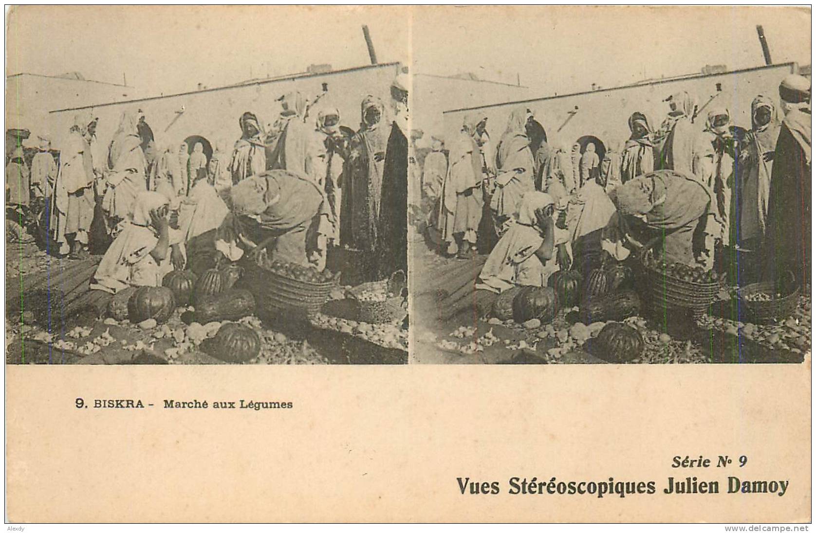 NEW DEUX CPA  ALGERIE * MARCHE AUX LEGUMES A BISKRA * VUES STEREOSCOPIQUES DE JULIEN DAMOY