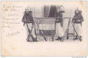 Algérie Zouaves Drapeau Honneur et Patrie Sébastopol  Kabylie  Palestro obliération de Sétif Constantine 1904 ww1