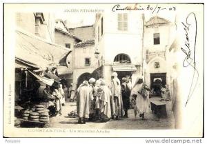 AK ALGERIEN CONSTANTINE  UN MASRCHE ARABE OLD POSTCARD 1903