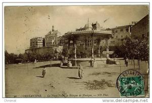 Algerie Constatine en 1910 la place animée la vallée et kiosque de musique