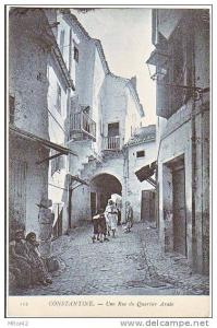 6-Costantine-Algerie Francaise-Une Rue du Quartier Arabe-Animé-v.1906 x Paris-Timbre 5c. France.