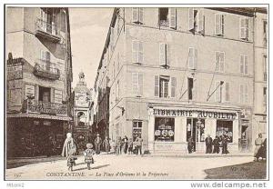 8-Costantine-Algerie Francaise-Place d'Orleans et Préfecture-Librairie Roubille-Animé-v.1906 x Paris-Timbre 5c. France.