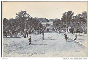 15-Costantine-Algerie Francaise-L'Allée des Squares-Animé-v.1906 x Paris-Timbre 5c. France.