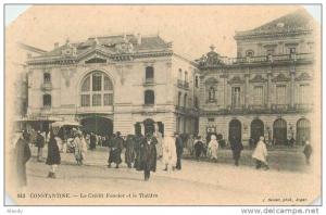 NEW CPA  CONSTANTINE *** LE CREDIT FONCIER ET LE THEATRE *** CARTE BISEAUTEE AUX ANGLES
