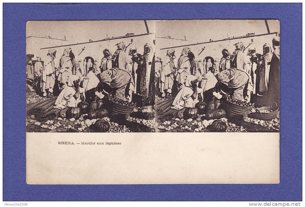 x436)  BISKRA  marché aux légumes  vue stéréoscopique  
