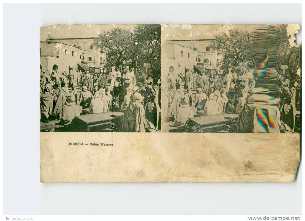 554 ) BISKRA. Coté Maures, mauvais état  . 2 Scans. Année 1905